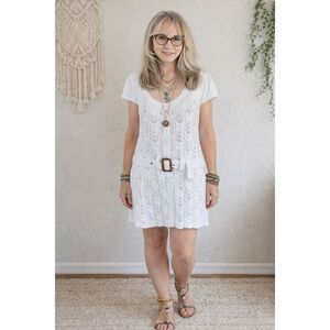 Heather B. Cable Knit & Pointelle Belted Sweater Dress| Boho | Shabby Chic Large